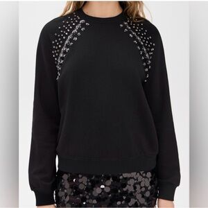 Elegant Black Embellished Sweatshirt